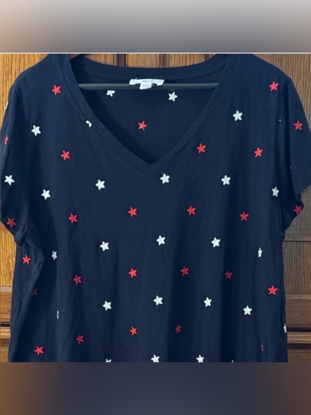 For the Republic Patriotic V-neck Short Sleeve Tee Embroidered Stars USA America - Picture 4 of 7